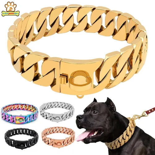 32MM Wide Strong Metal Dog Chain Collars Stainless Steel