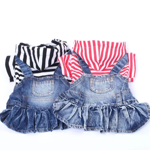 Deinim Dog Dress Coat Striped & Pocket