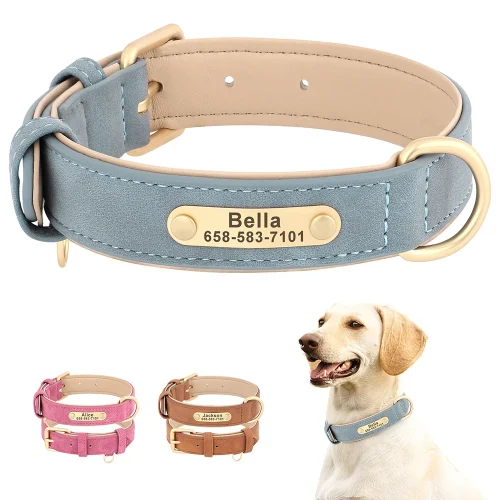 Personalized Dog Collar PU Leather Free Engraved For Small Medium Large Dogs
